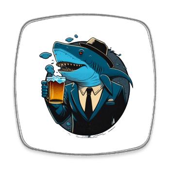 Cool business shark with beer. Funny and creative - Square fridge magnet - white - Front