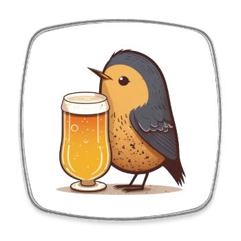 Little bird with beer - Square fridge magnet - white - Front