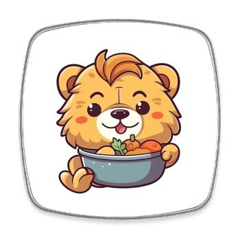 Entzückender Cartoon-Löwe genießt eine Mahlzeit 🦁 - Viereckiger Kühlschrankmagnet - Weiß - Vorne