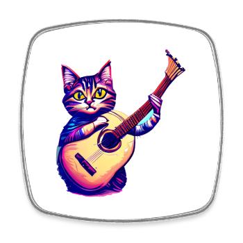 Guitariste Chat domestique Chat Chat Guitare Chat Chaton - Magnet carré - blanc - Devant