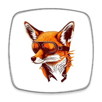 Renard avec lunettes d’aviateur - Magnet carré - blanc - Devant