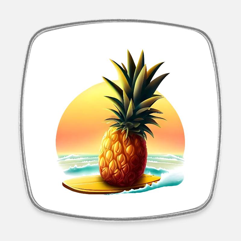 Surfeur d’ananas au coucher du soleil - Magnet carré - blanc