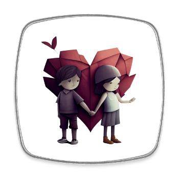 Origami-Liebe – Hände und Herzen - Viereckiger Kühlschrankmagnet - Weiß - Vorne