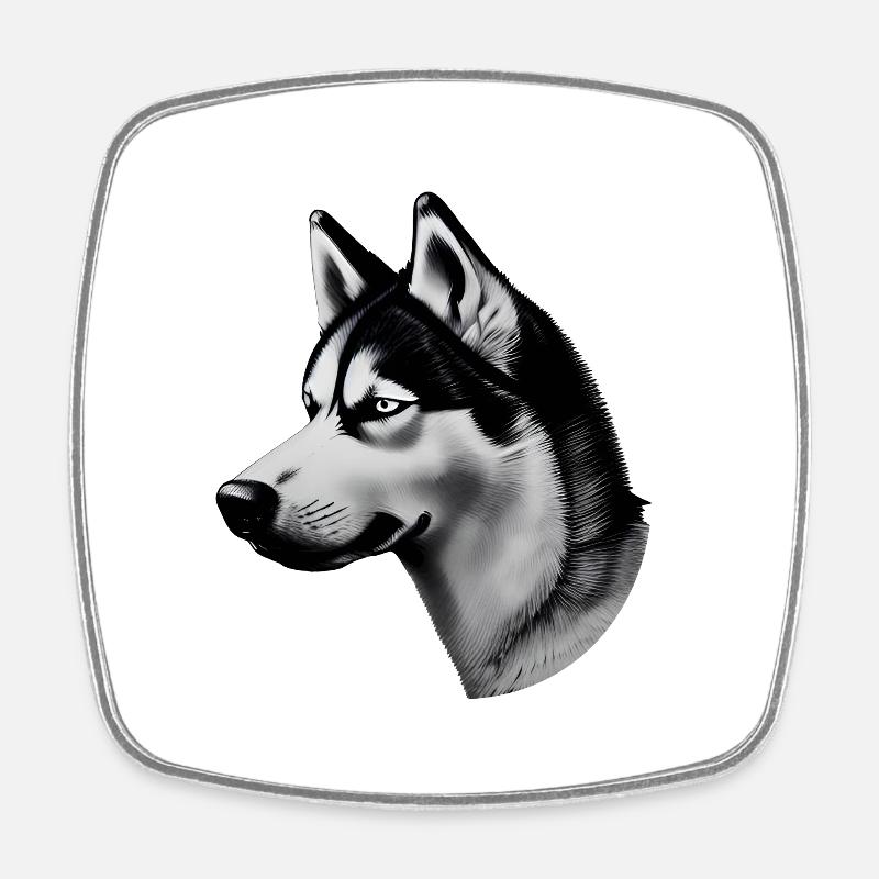 Husky drawing black and white - Square fridge magnet - white