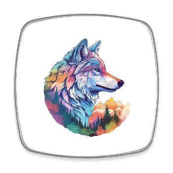Wolf Wolf's Head Nature Wilderness Forest Trees Colorful Art - Square fridge magnet - white - Front