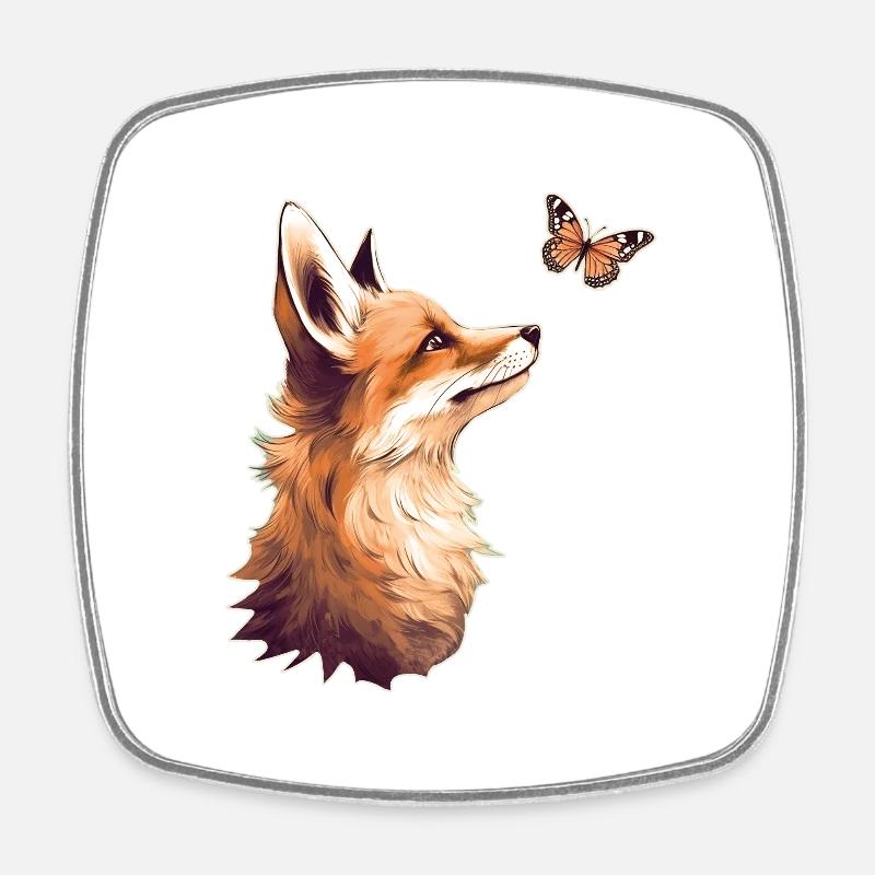 Renard avec papillon - Magnet carré - blanc