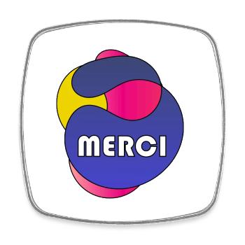 MERCI. THANKS. THANK YOU. ANNIVERSAIRE. NAISSANCE. - Magnet carré - blanc - Devant