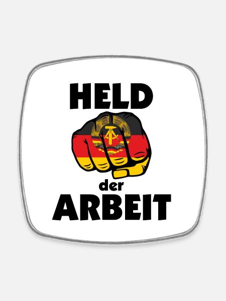 Held der Arbeit - Ostalgie DDR - Viereckiger Kühlschrankmagnet - Weiß