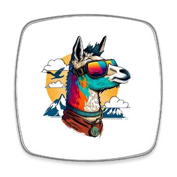 Llama with sunglasses - Square fridge magnet - white - Front