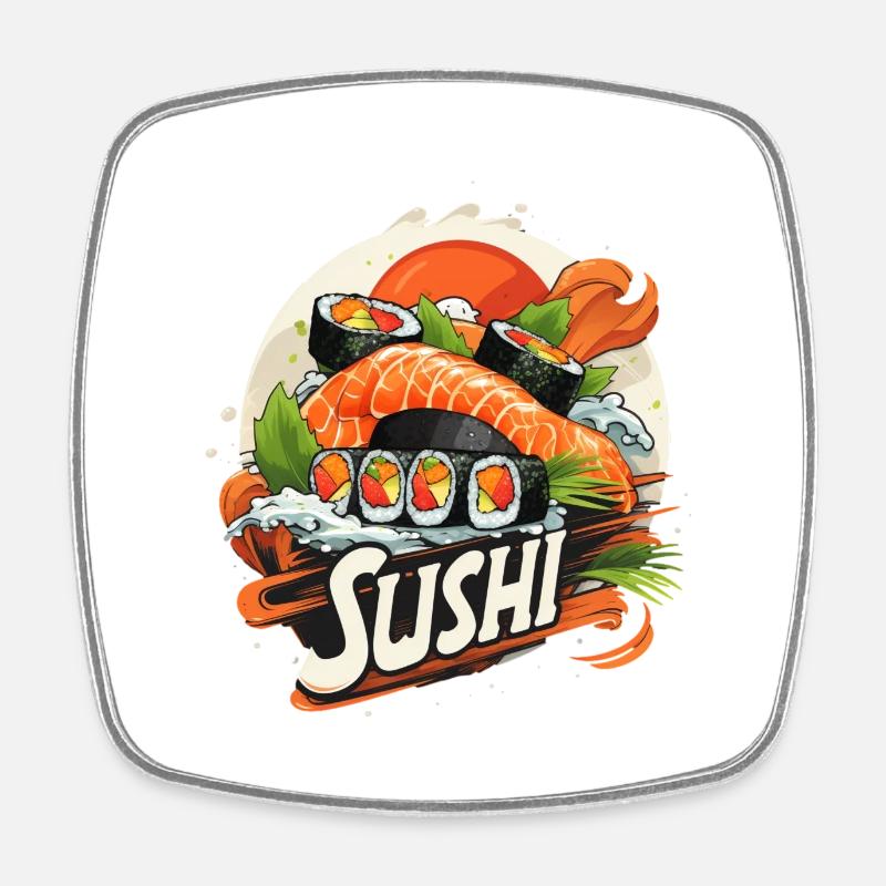 Une sélection élégante de sushis - Magnet carré - blanc