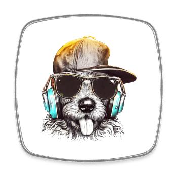 DJ Woof: Cooler Hund legt Tunes auf - Viereckiger Kühlschrankmagnet - Weiß - Vorne