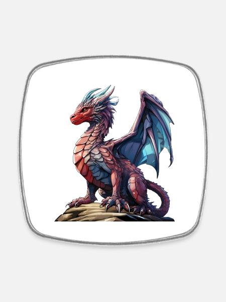 Roter Blauer Drache - Eine Fantasievolle Figur - Viereckiger Kühlschrankmagnet - Weiß