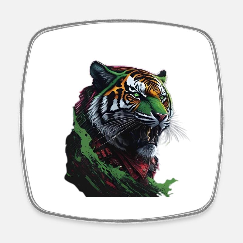 Beau tigre Steampunk - Magnet carré - blanc