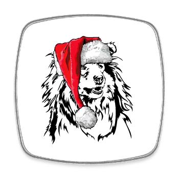Santa Longhair Collie Christmas Dogs Wilsigns - Square fridge magnet - white - Front