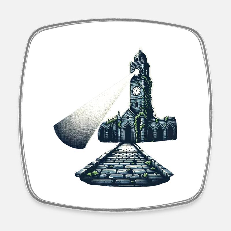 Abandoned Tower in the Dark - Square fridge magnet - white
