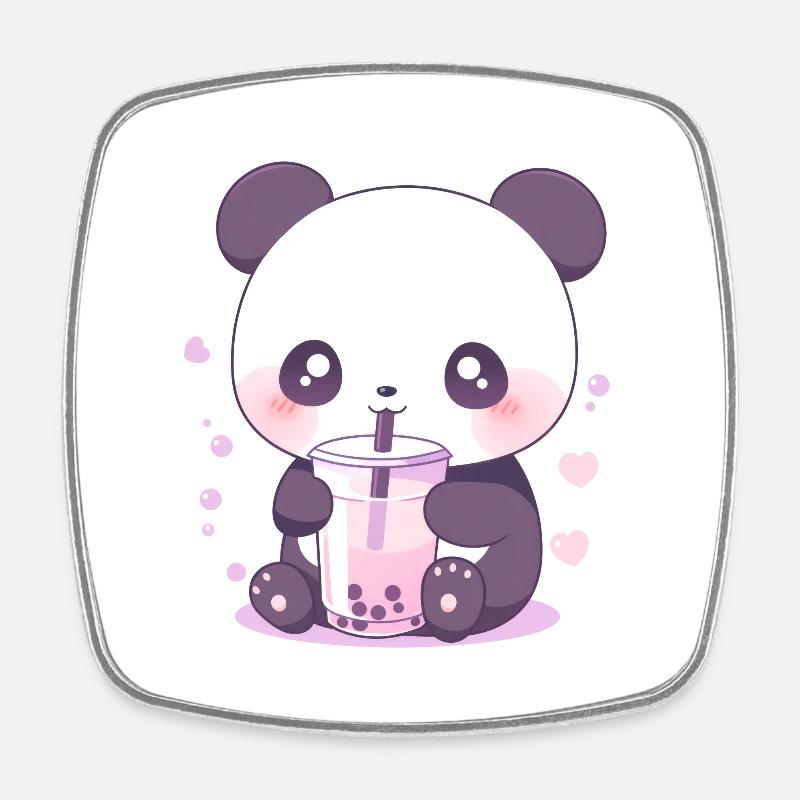 Kawaii Panda Bubble Tea Boba Tea - Magnet carré - blanc