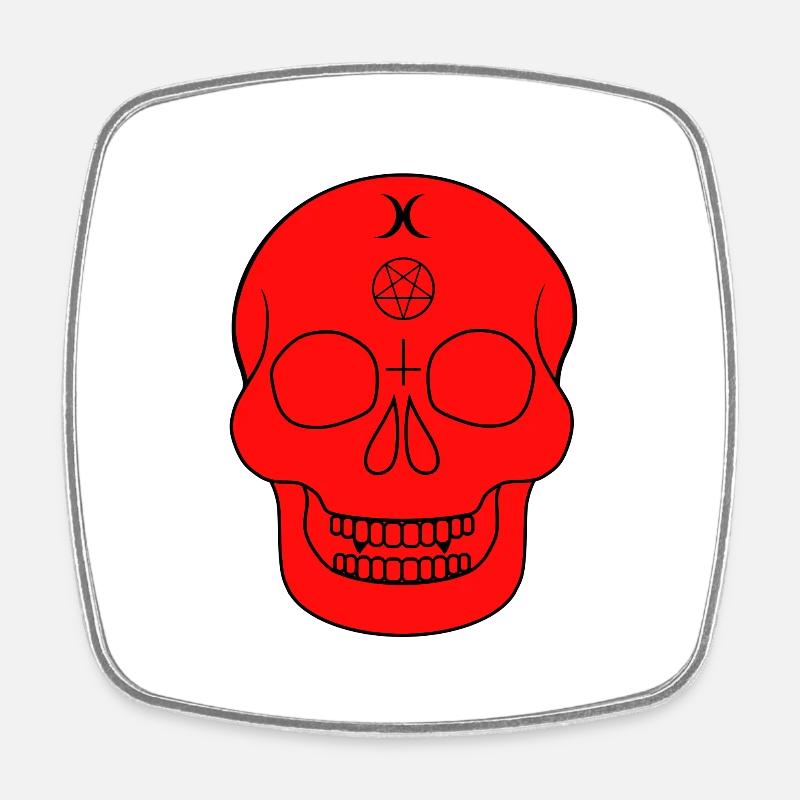 Red skull with occult symbols - Square fridge magnet - white