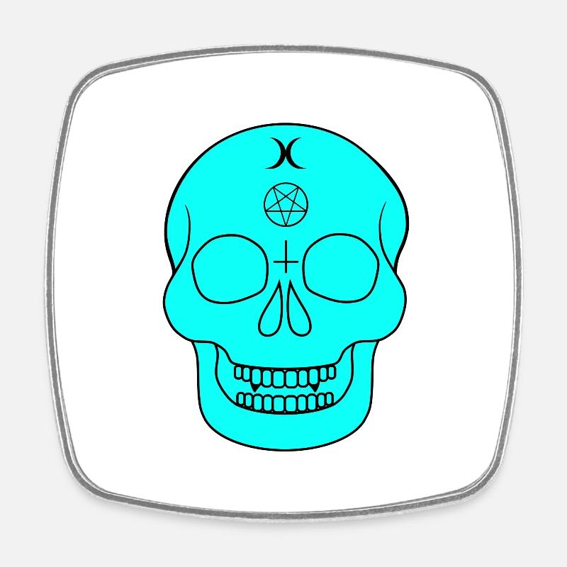 Turquoise skull with occult symbols - Square fridge magnet - white