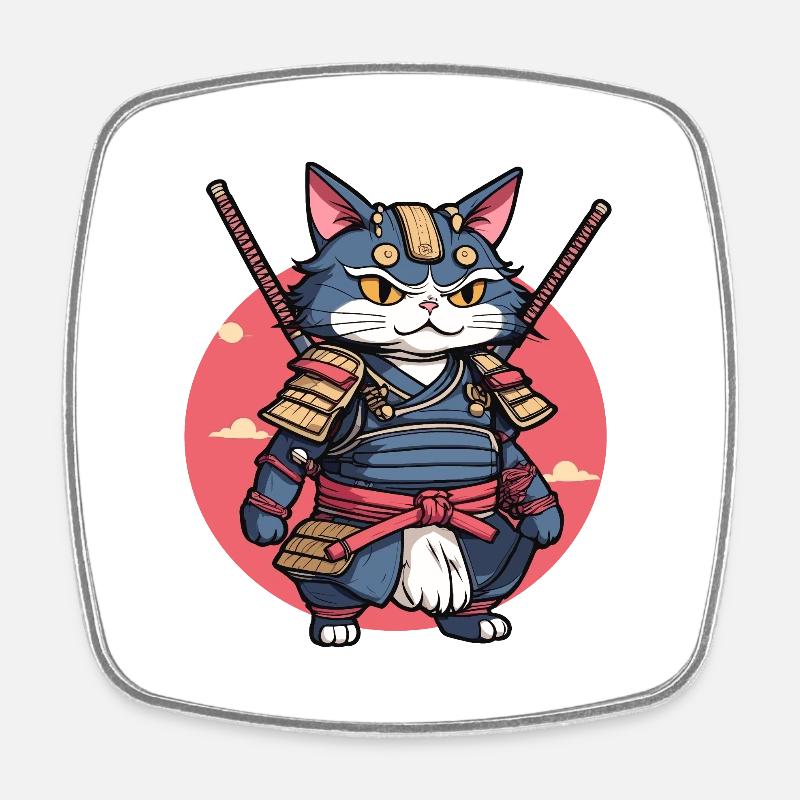 Samurai-Katze #2 - Viereckiger Kühlschrankmagnet - Weiß