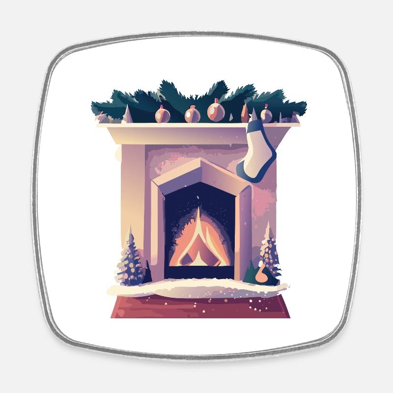 Christmas sock by the fireplace - Square fridge magnet - white