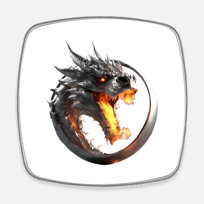 Dragon de feu dans l’anneau - Magnet carré - blanc