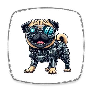 Carlin Cyborg - Chien robot bionique - Magnet carré - blanc - Devant