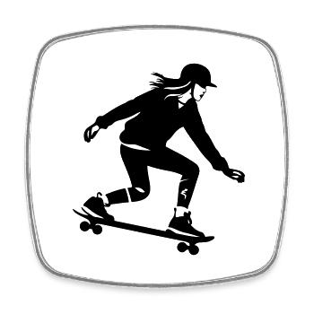Skateboarding Woman Silhouette Skateboard - Square fridge magnet - white - Front