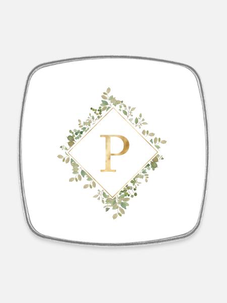 P Monogramm Eukalyptus Kranz - Viereckiger Kühlschrankmagnet - Weiß