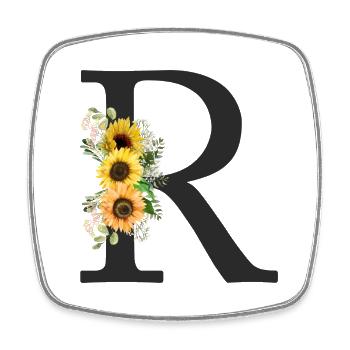 R Monogramm Sonnenblumen - Viereckiger Kühlschrankmagnet - Weiß - Vorne