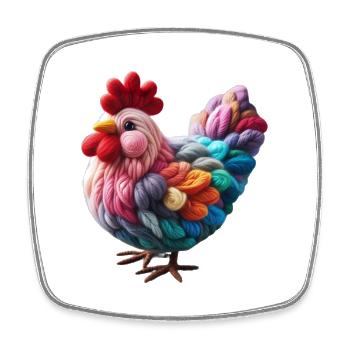 Poule en laine - Magnet carré - blanc - Devant