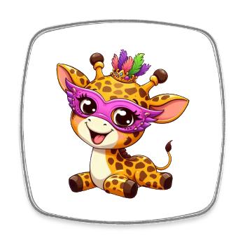 Mardi Gras Comic Giraffe: Sweet Celebration - Square fridge magnet - white - Front