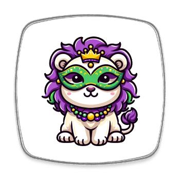 Cute Mardi Gras Lion Comic - Square fridge magnet - white - Front