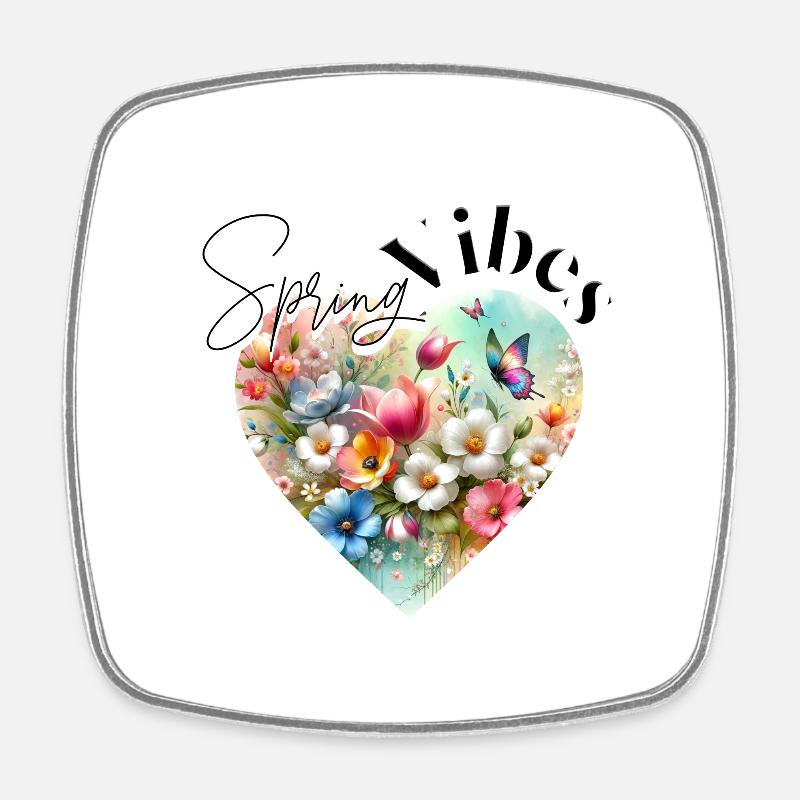 Spring Vibes - Floral Heart Design - Square fridge magnet - white