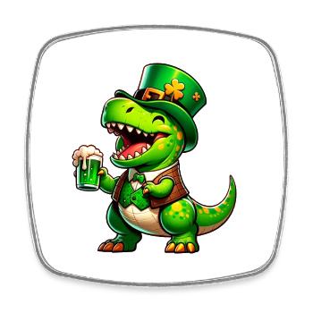 Chemise de fête amusante T-Rex Beer de la Saint-Patrick - Magnet carré - blanc - Devant
