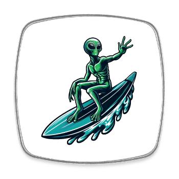 Alien surfer on the surfboard - Square fridge magnet - white - Front