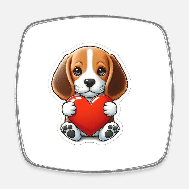 Beagle puppy with heart - Square fridge magnet - white
