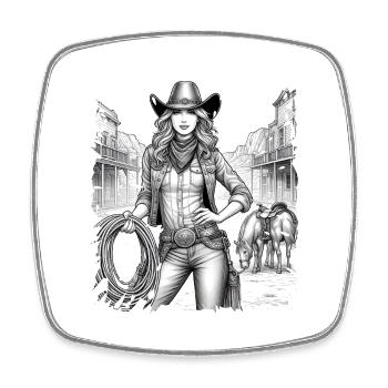 western vintage cowboy girl american wild west - Square fridge magnet - white - Front