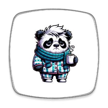 Panda in Pyjama und Schal mit einer Tasse Kaffee - Viereckiger Kühlschrankmagnet - Weiß - Vorne