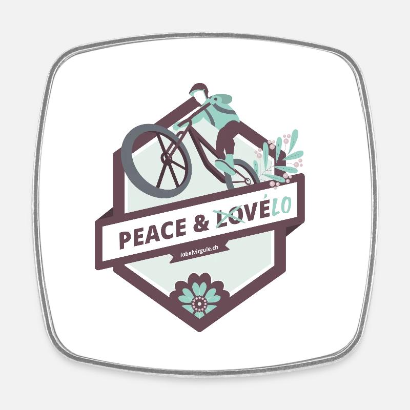 Peace & Vélo - Magnet carré - blanc
