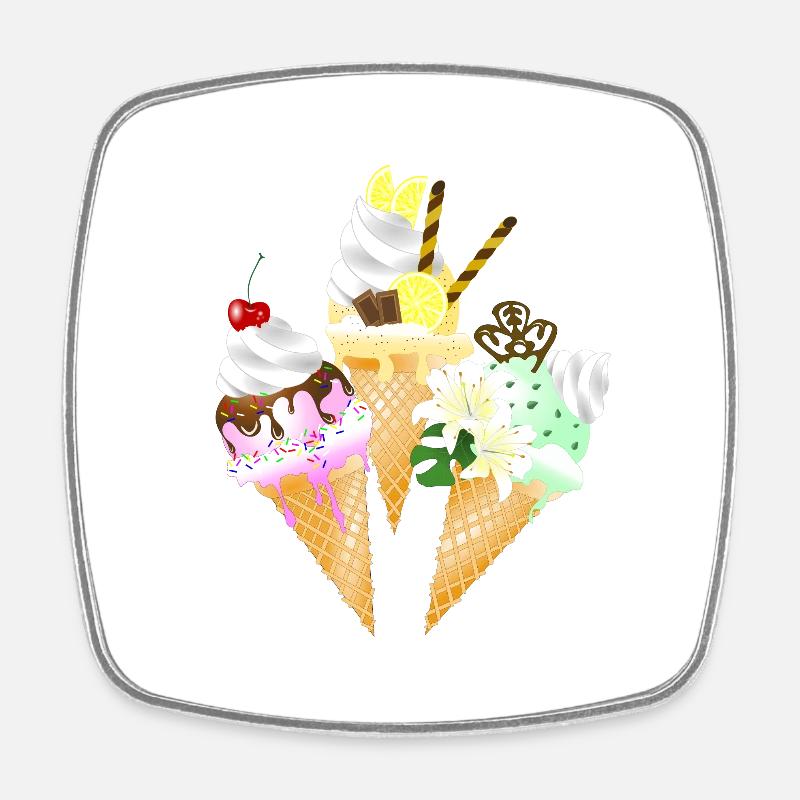 Cornet de crème glacée - Magnet carré - blanc