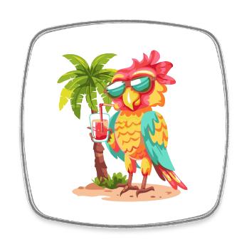 Perroquet d’été plage bande dessinée - Magnet carré - blanc - Devant