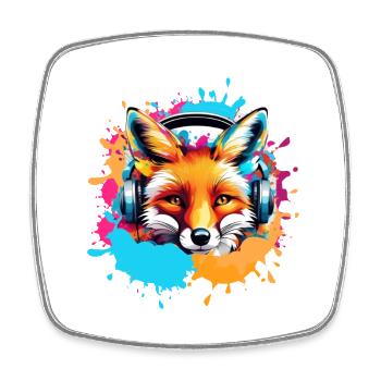 Fuchs,bunt, Malerei,kopfhörer, Graffiti - Viereckiger Kühlschrankmagnet - Weiß - Vorne