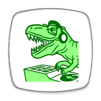 Cool Dino DJ T. Rex Dinosaur Party Club Music - Square fridge magnet - white - Front