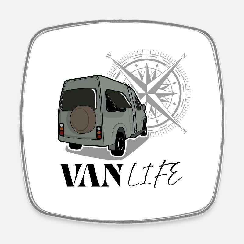Van life vert - Magnet carré - blanc