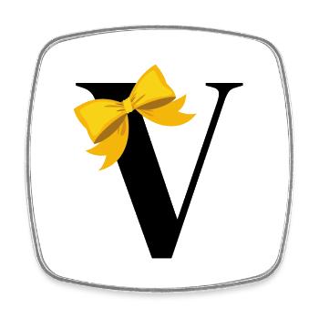 Buchstabe V gelbe Schleife - Viereckiger Kühlschrankmagnet - Weiß - Vorne