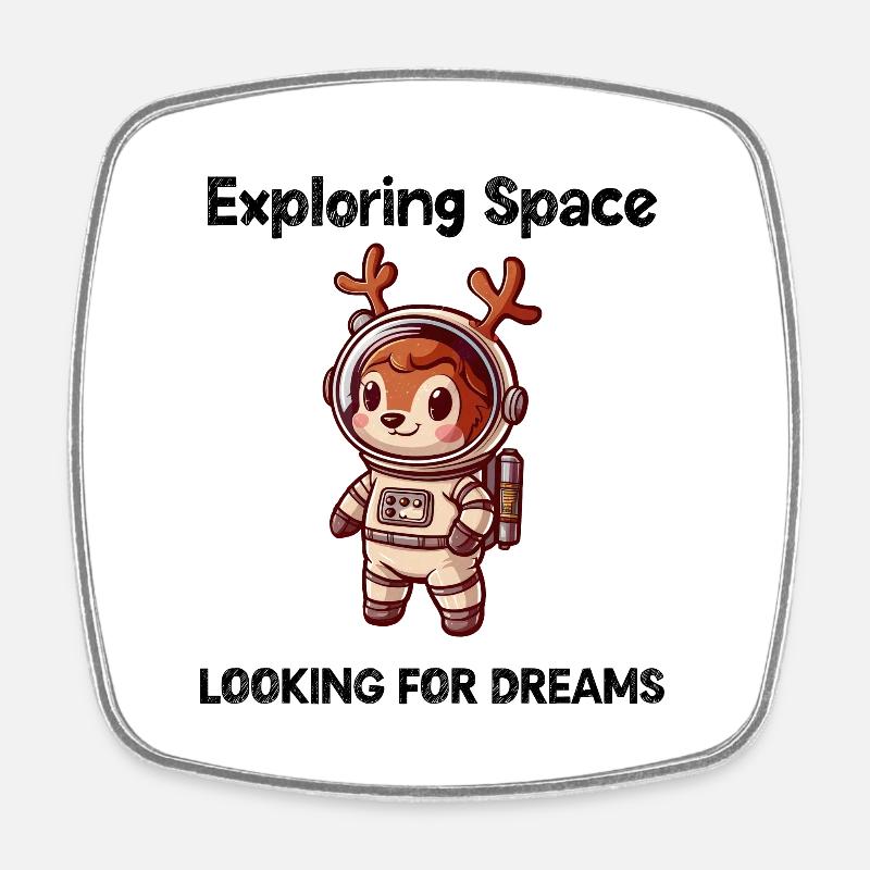 Deer Looking For Dreams Outer Space - Square fridge magnet - white