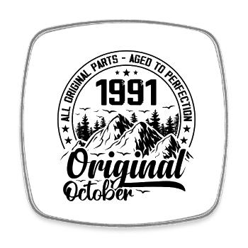 1991 October Original: 33 Years Anniversary Gift - Square fridge magnet - white - Front