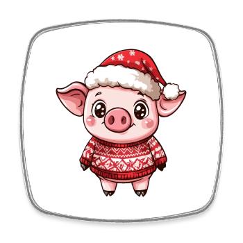Pig Christmas Comic - Square fridge magnet - white - Front