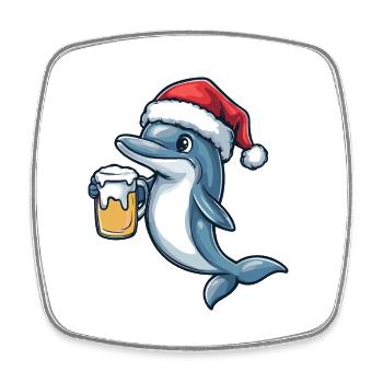 Dolphin Beer Xmas Christmas - Square fridge magnet - white - Front