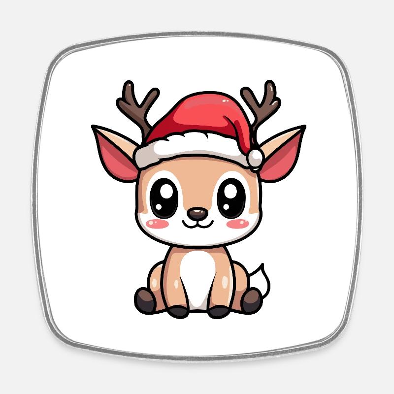 Cerf Noël Mignon - Magnet carré - blanc